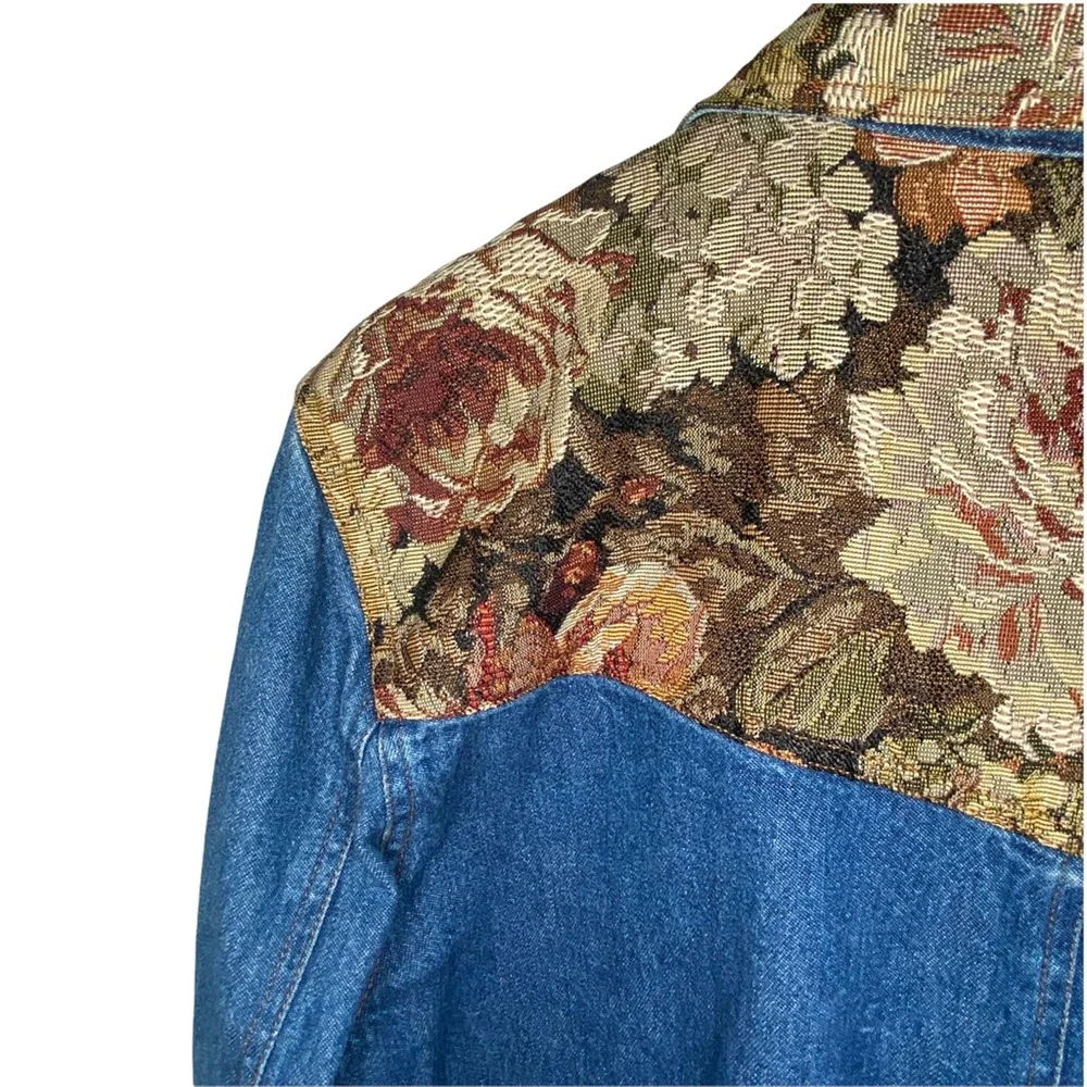Vintage 80s 90s Blassport Womens Embroidered Denim Jean Jacket Floral Collar - S - Picture 6 of 9